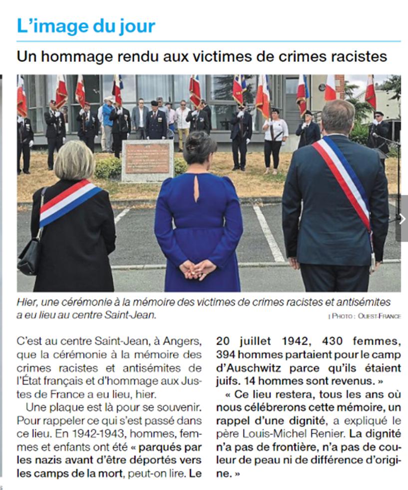 Ouest France 22 juil -hommage criles racistes du 210719